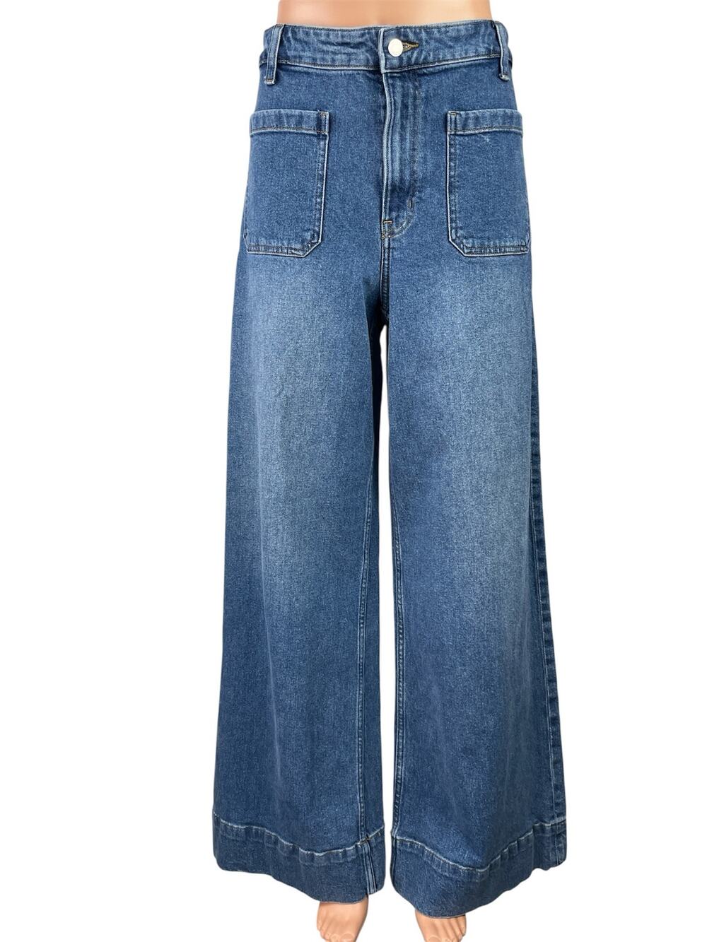 H&M Womens Blue High Rise Medium Wash Wide Leg Baggy Palazzo Denim Jeans Size 10